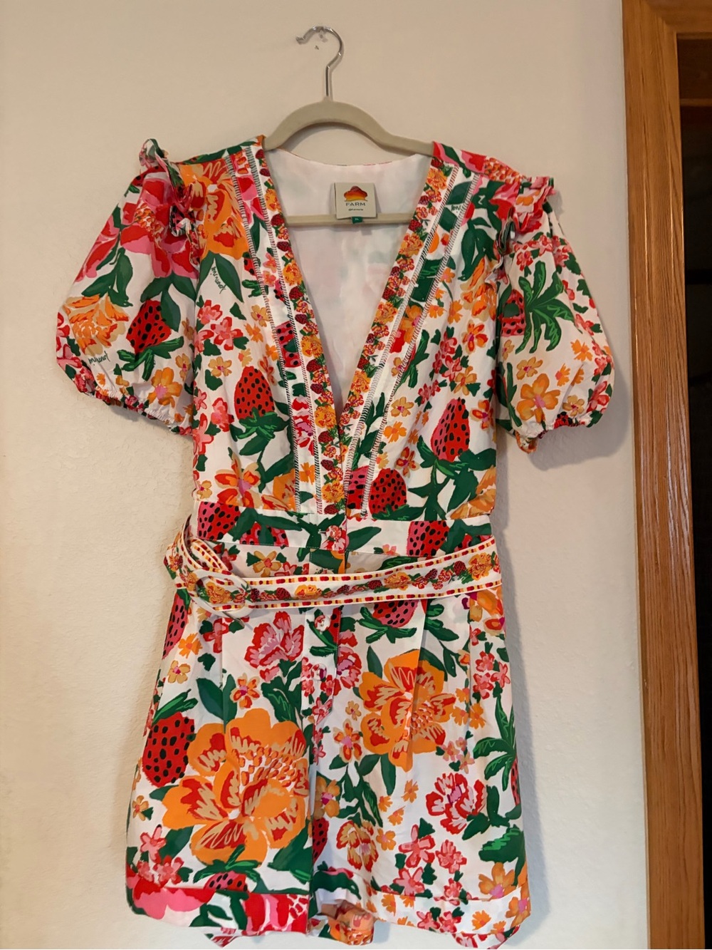 Farm Rio Flowerful Sketch Romper size XL Strawberry Print Jumpsuit